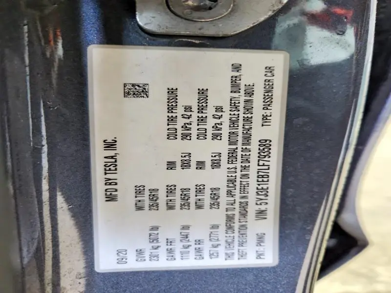 2020 TESLA MODEL 3   