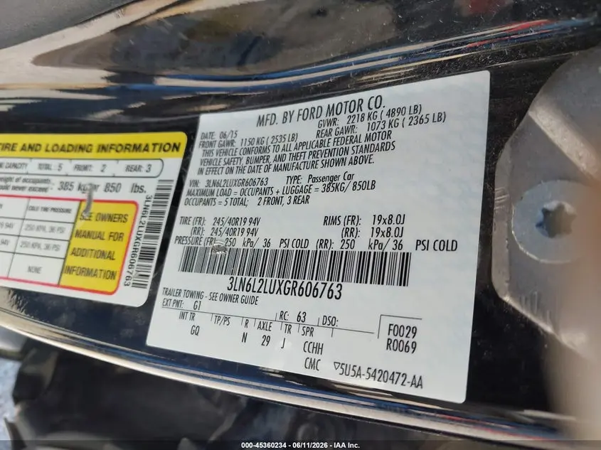 2016 LINCOLN MKZ HYBRID  
