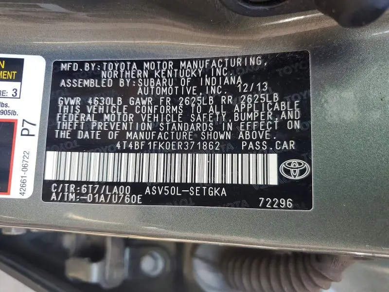 2014 TOYOTA CAMRY XLE  