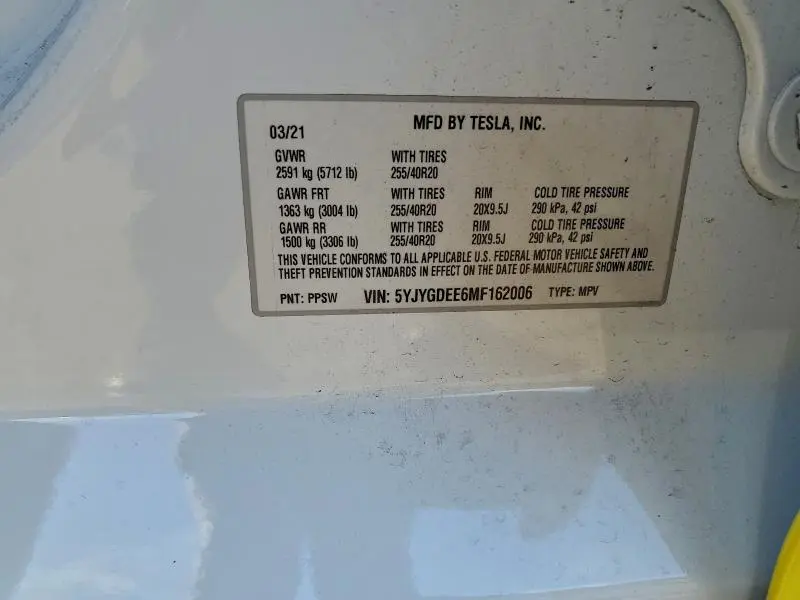 2021 TESLA MODEL Y   