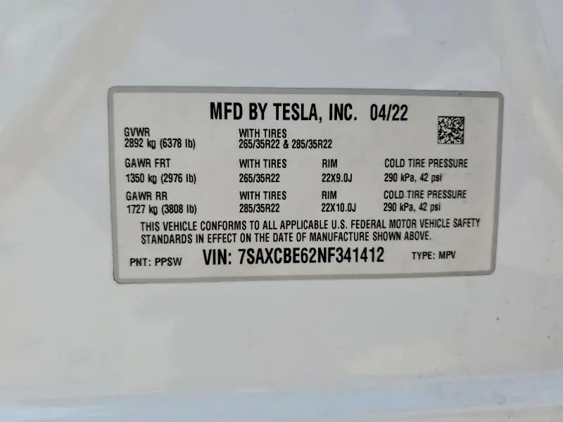 2022 TESLA MODEL X   