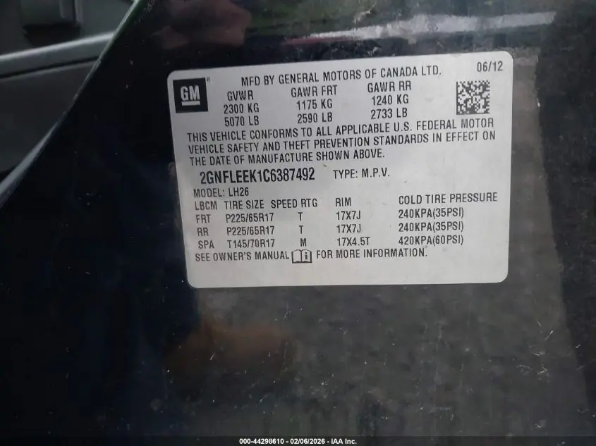 2012 CHEVROLET EQUINOX 1LT