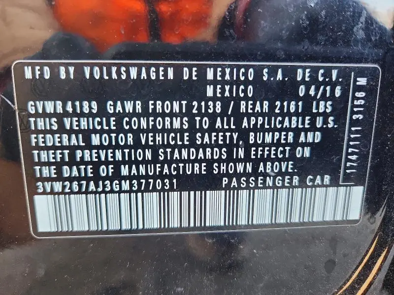 2016 VOLKSWAGEN JETTA S  