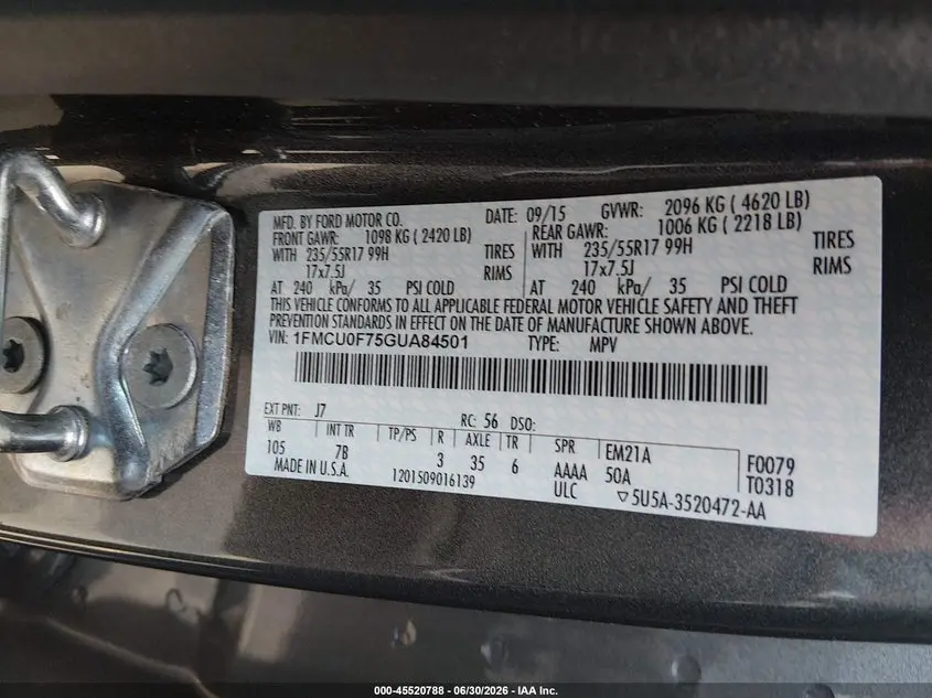 2016 FORD ESCAPE S