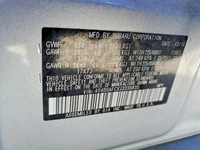 2018 SUBARU OUTBACK 2.5I PREMIUM  