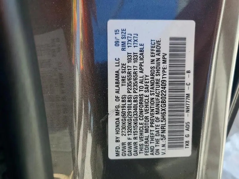 2016 HONDA ODDESEY   