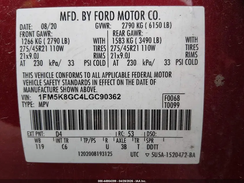 2020 FORD EXPLORER ST