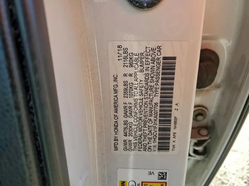 2019 HONDA ACCORD SPORT  