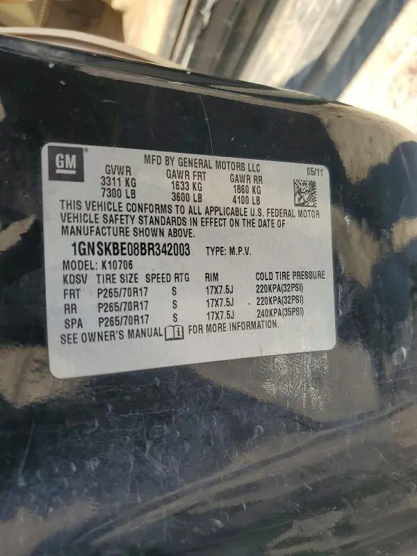 2011 CHEVROLET TAHOE K1500 LT  