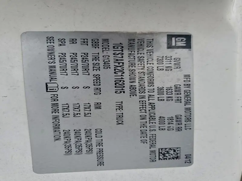 2012 GMC SAVANA G1500  