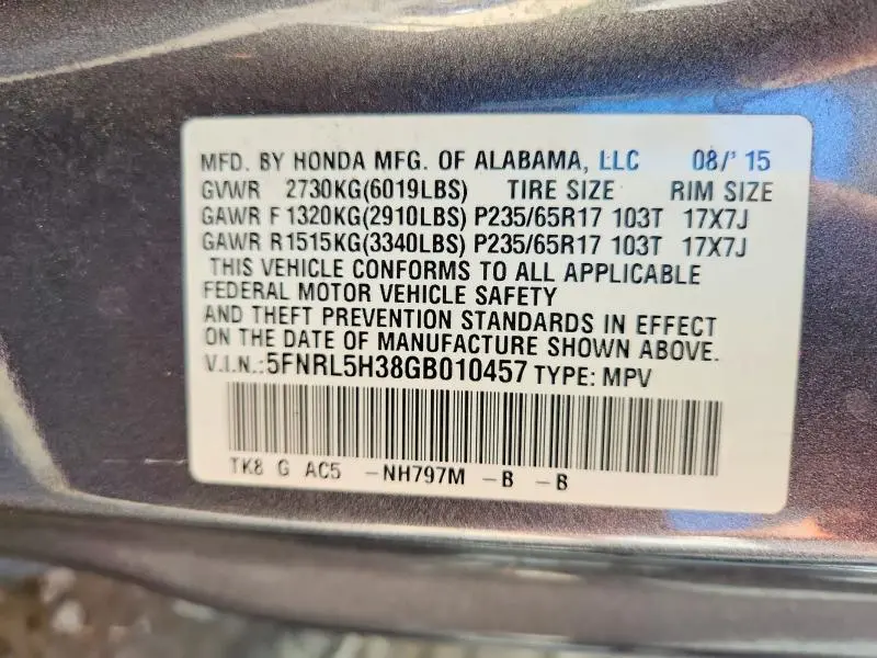 2016 HONDA ODYSSEY SE  