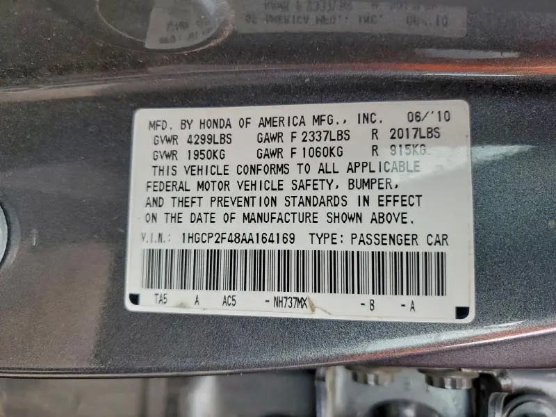 2010 HONDA ACCORD LXP  