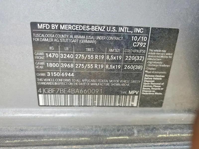 2011 MERCEDES-BENZ GL 450 4MATIC  