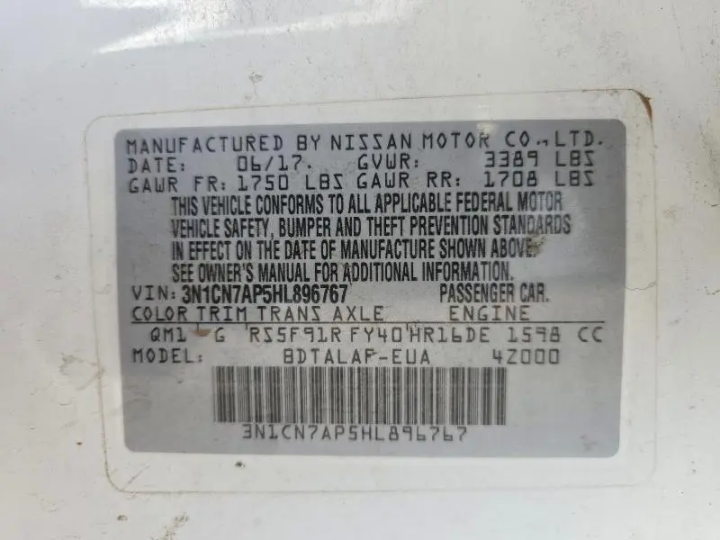 2017 NISSAN VERSA 1.6 S  