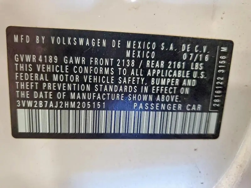 2017 VOLKSWAGEN JETTA S  