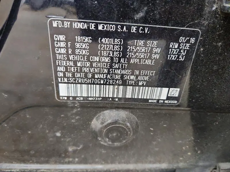 2016 HONDA HR-V EXL  