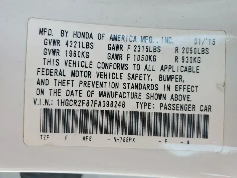 2015 HONDA ACCORD EXL  
