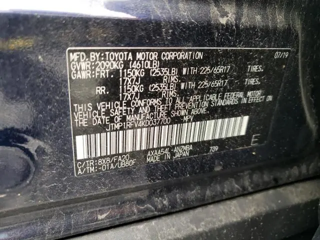 2019 TOYOTA RAV4 XLE  
