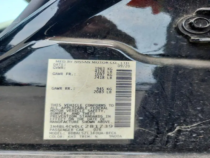 2020 NISSAN ALTIMA SR  