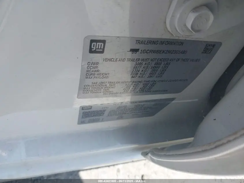 2021 CHEVROLET SILVERADO 1500 2WD DOUBLE CAB STANDARD BED CUSTOM