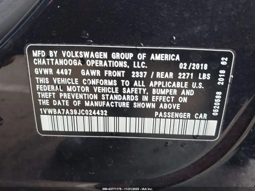 2018 VOLKSWAGEN PASSAT 2.0T SE