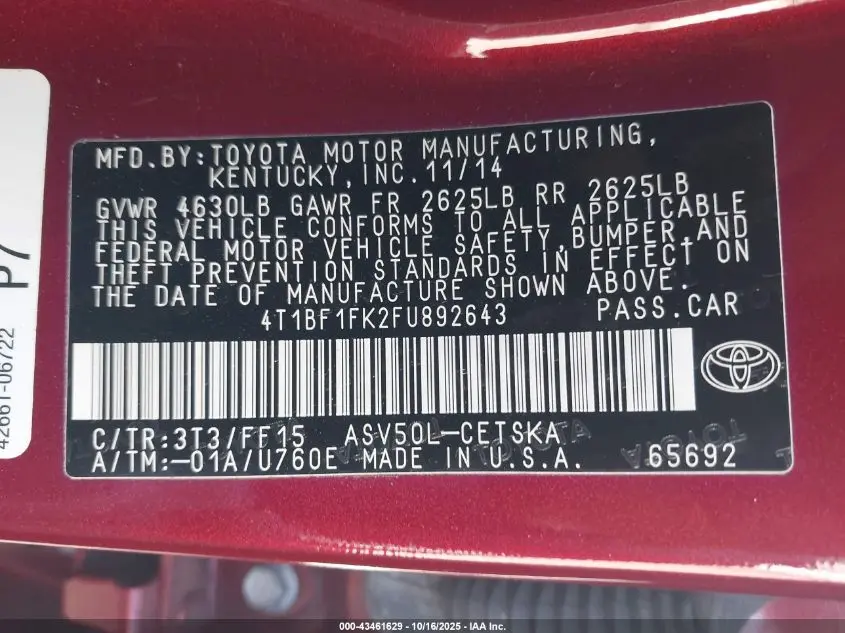 2015 TOYOTA CAMRY SE