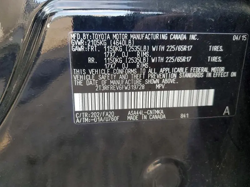 2015 TOYOTA RAV4 XLE  