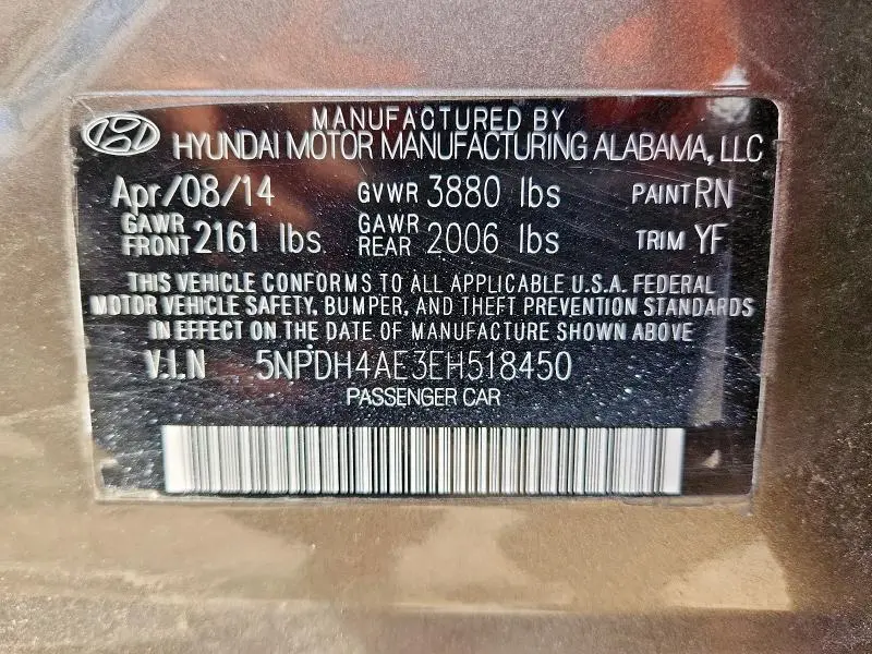 2014 HYUNDAI ELANTRA SE  