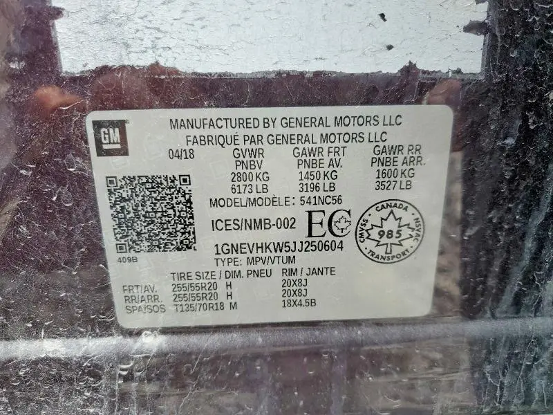 2018 CHEVROLET TRAVERSE LT  