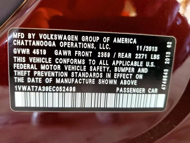 2014 VOLKSWAGEN PASSAT S  