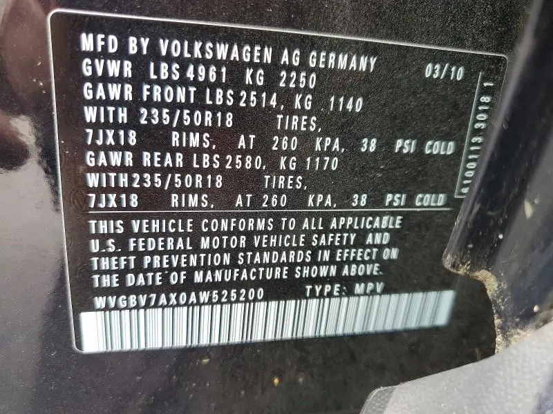 2010 VOLKSWAGEN TIGUAN SE  