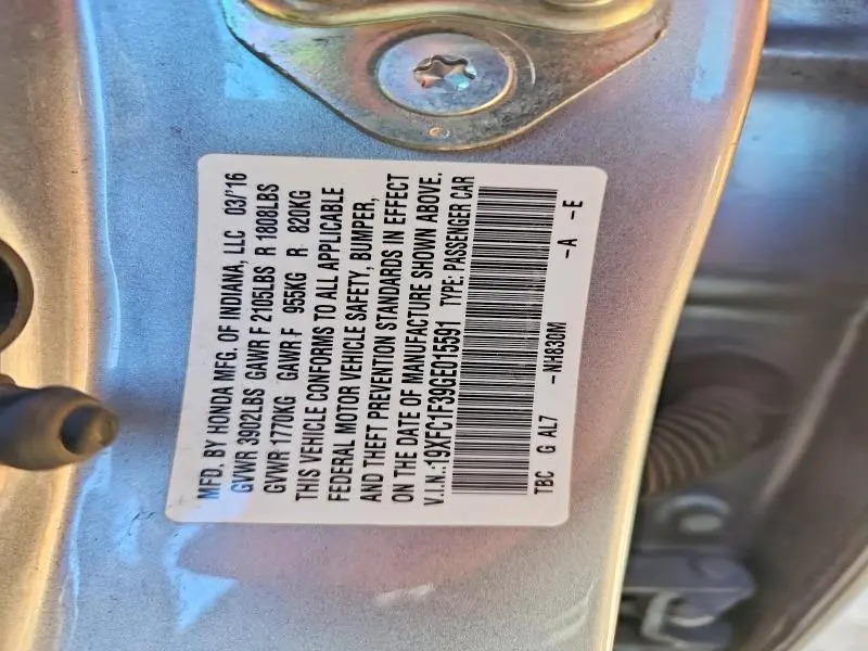 2016 HONDA CIVIC EX  