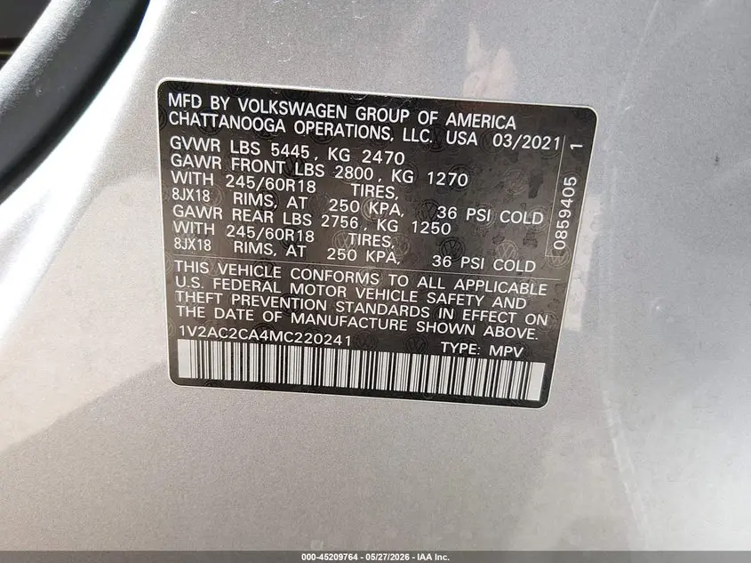 2021 VOLKSWAGEN ATLAS CROSS SPORT 2.0T S