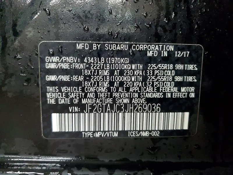 2018 SUBARU CROSSTREK LIMITED  