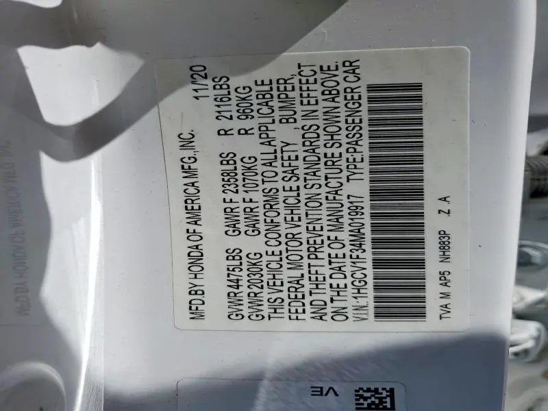 2021 HONDA ACCORD SPORT  