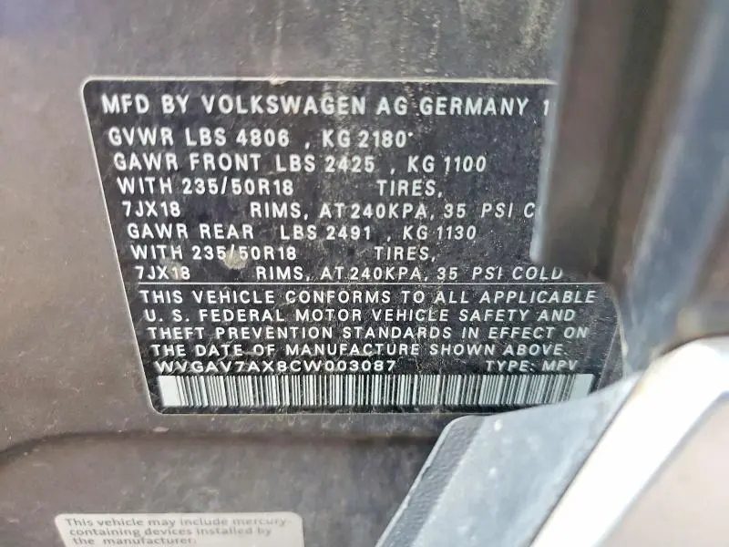 2012 VOLKSWAGEN TIGUAN S  