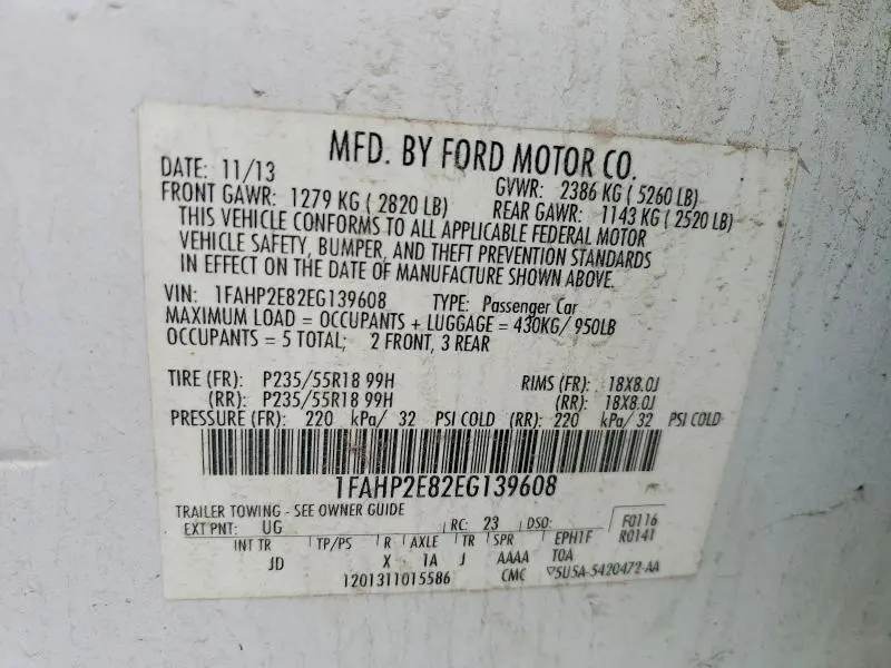 2014 FORD TAURUS SEL  