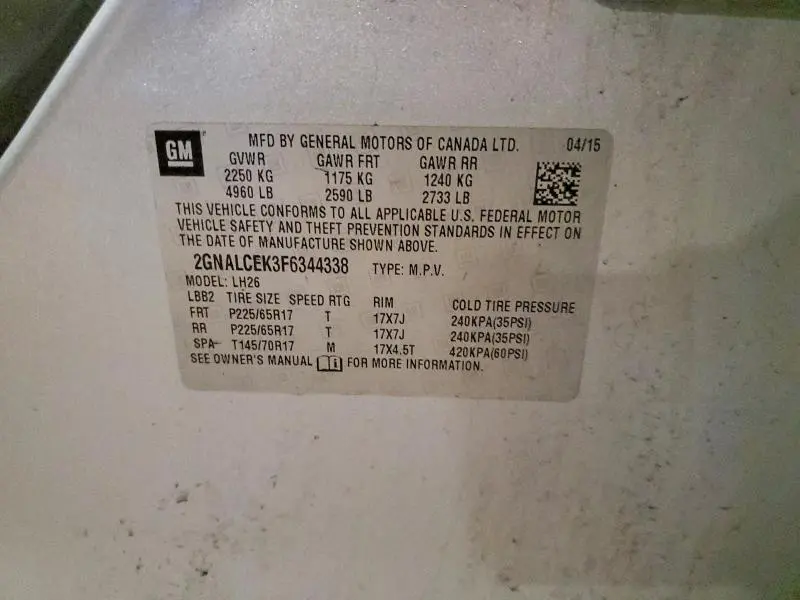 2015 CHEVROLET EQUINOX LT  