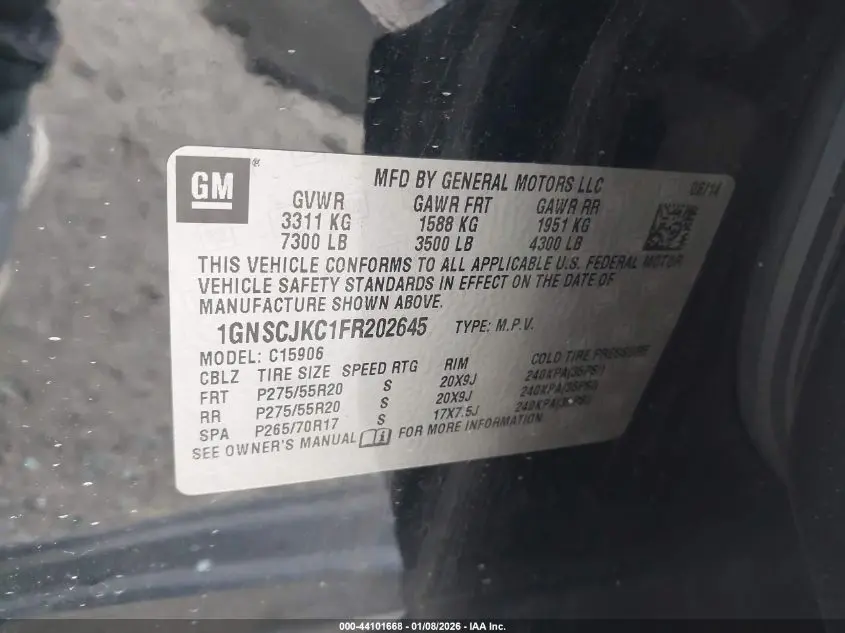 2015 CHEVROLET SUBURBAN 1500 LT