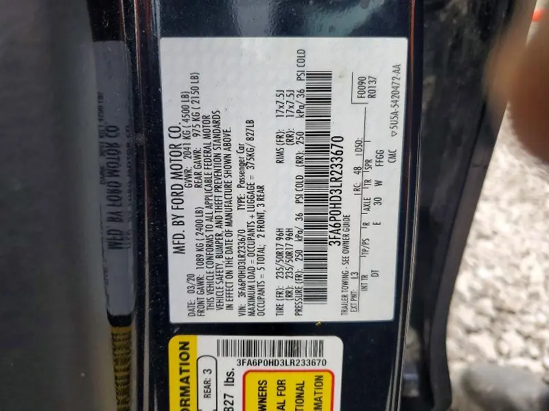 2020 FORD FUSION SE  