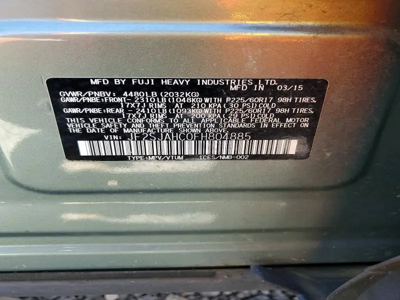 2015 SUBARU FORESTER 2.5I LIMITED  