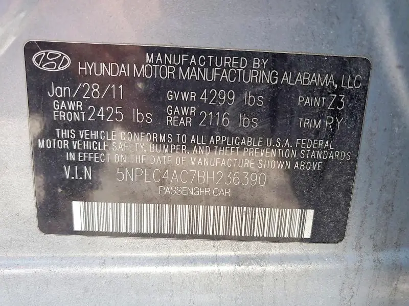 2011 HYUNDAI SONATA SE  