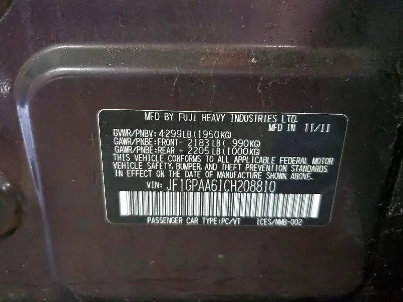 2012 SUBARU IMPREZA   