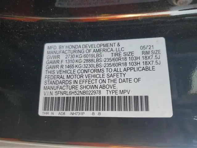 2022 HONDA ODYSSEY EX