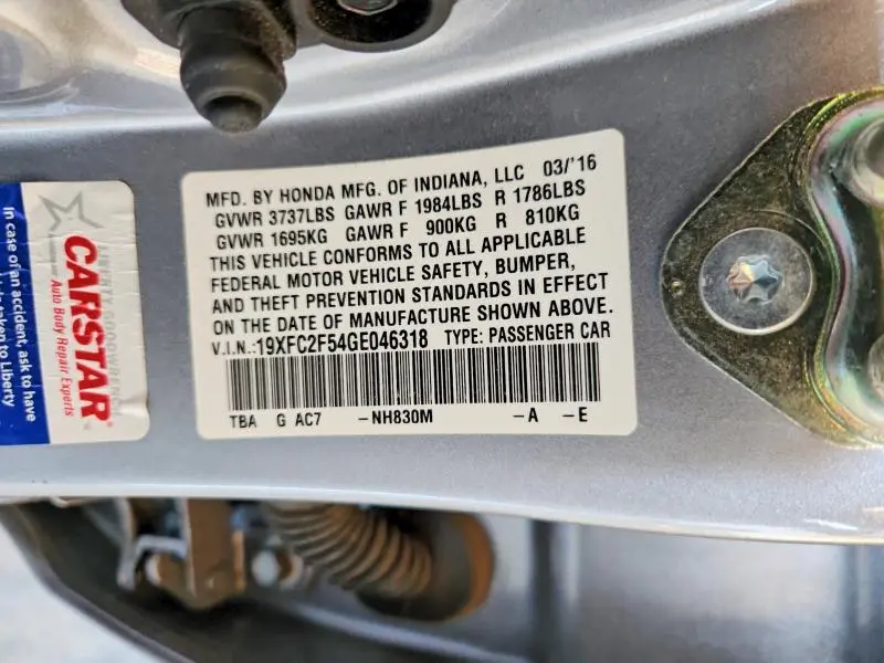 2016 HONDA CIVIC LX  