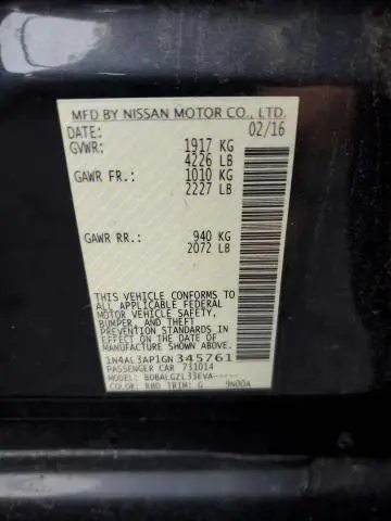 2016 NISSAN ALTIMA 2.5  