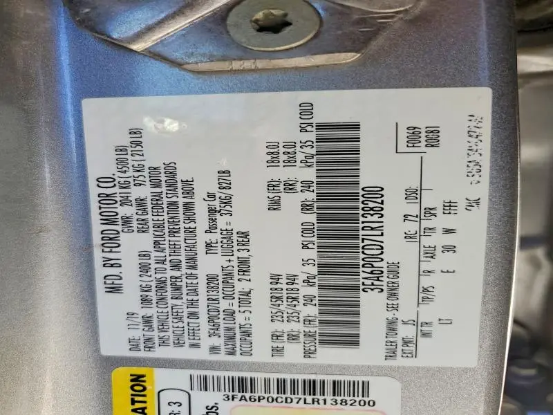 2020 FORD FUSION SEL  