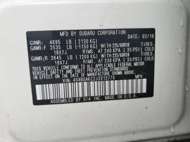 2018 SUBARU OUTBACK 2.5I LIMITED  