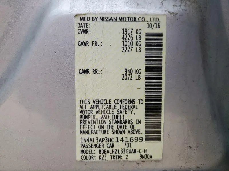 2017 NISSAN ALTIMA 2.5