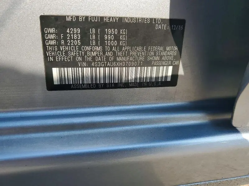 2017 SUBARU IMPREZA LIMITED  